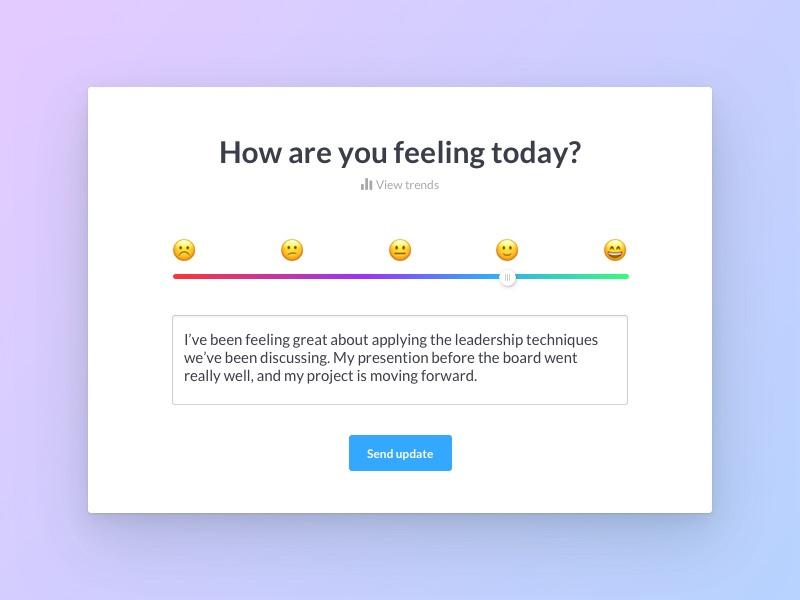 Mood tracker interface rainbow tracker popup emoji slider mood