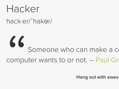Hack-er hacker hacker rank quote splash page