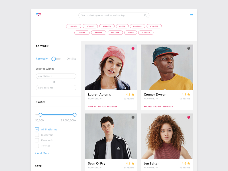 Talent Search Website by Ruby Bacanovic on Dribbble