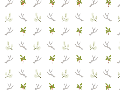 Antler & Evergreen Pattern digital illustration gouache illustration