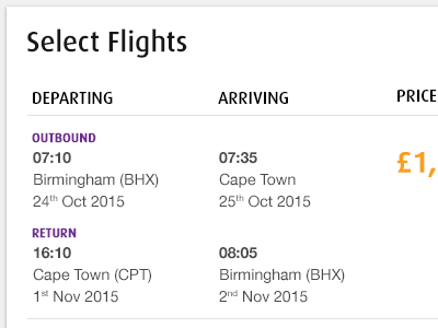 Table Based Flights List