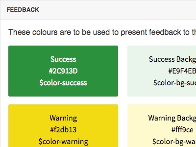 Feedback Colour Palette colour palette css design system html style guide