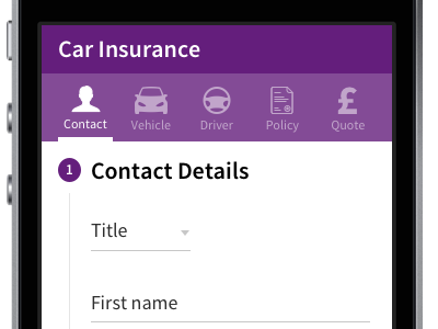 Car Insurance Quote Journey Concept - Tab Navigation material navigation small screen