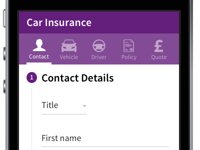 Car Insurance Quote Journey Concept - Tab Navigation