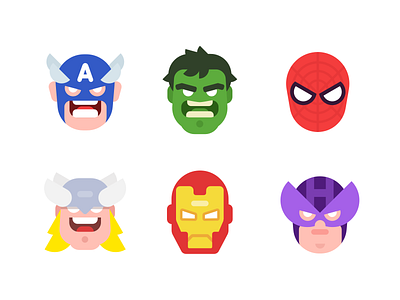 The Avengers captain america character design comic flat illustration hawkeyes iron man spider man the hulk thor