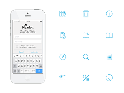 Thin icon set for Sony Reader iOS app app icon icons ios ios7 sony ui ux