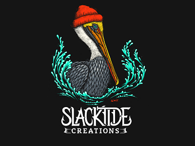 Pelican art with Slacktide logo