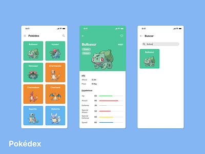 Mobile Pokédex App graphic design mexican web design mobile mobile design mobile grid pokedex ui ux
