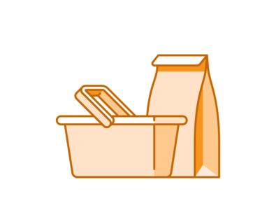 Grocery 047/100 basket design grocery icon illustration minimal paper bag shadow vector