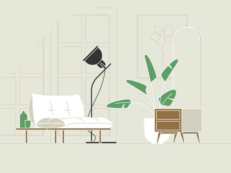 Living space 04 couch design icon illustration lighting livingroom livingspace minimal minimalism organic plants vector