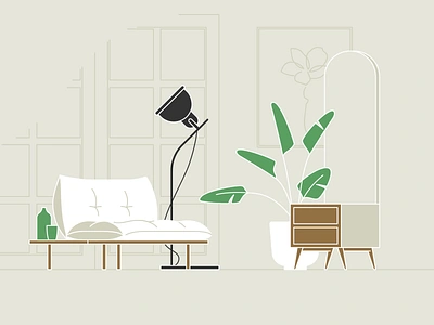 Living space 04 couch design icon illustration lighting livingroom livingspace minimal minimalism organic plants vector