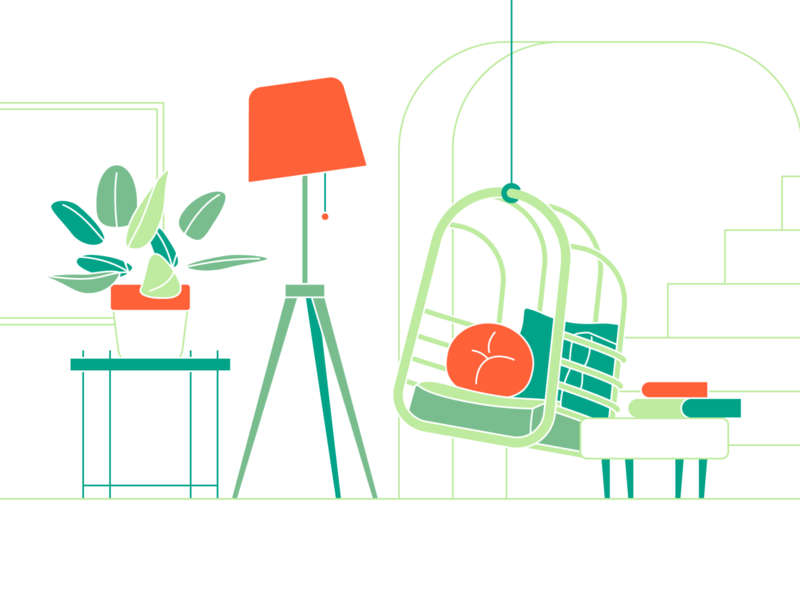 living space 05 dailyicon design icon illustration lighting livingroom livingspace minimal plants swing vector