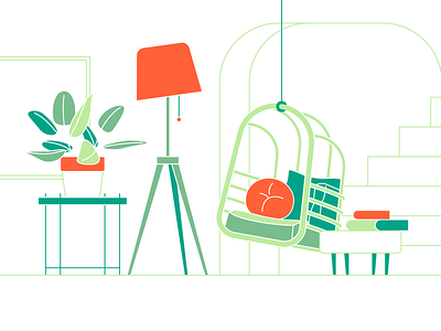 living space 05 dailyicon design icon illustration lighting livingroom livingspace minimal plants swing vector