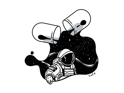 #UNIVERSE astronaut black and white capsule design illustration minimal universe