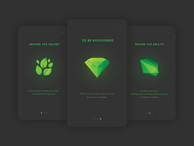 Day023 Onboarding diamond graphic design gray green job seeking leaves mobile onboarding slide stone