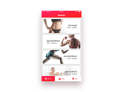 Workout Tracker app cards category home page list tab bar tracker workout