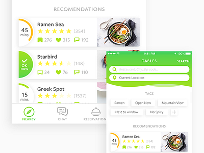 TABLES - Restaurant Search list mobile recommendations reservation restaurant rings search tab bar tables tags ui