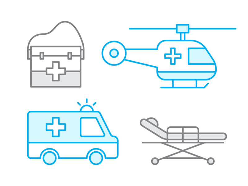Emergency 028/100 ambulance design emergency first aid healthcare helicopter icon illustration minimal stretcher vector