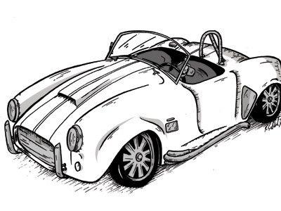 Jim's Hot Rod auto automobile car grayscale handdrawn hot rod illustration ink pen