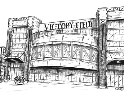 Victory Field baseball black and white crosshatching illustration indianapolis indianapolis indians pen and ink stadium victory field