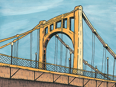 Roberto Clemente Bridge acrylics architecture bridge illustration ink pittsburgh