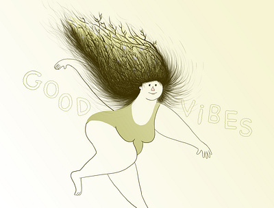 Good vibes girl digital art goodvibes goodvibesonly illustration illustration digital illustrations lettering poster design yellow