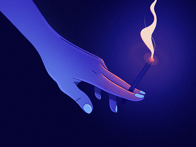 Relaxing smoke blue character glow hand illustration neon purple smoke