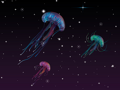 Zero gravity club illustration jellyfish space stars vector zero gravity