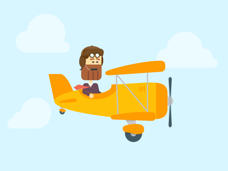 Pilot Hipster animation beard biplane clouds first shot fly hipster illustration invite pilot plane sky