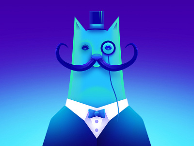 Mr. Whisker cat character gentleman hat illustration monocle mustache noble vector