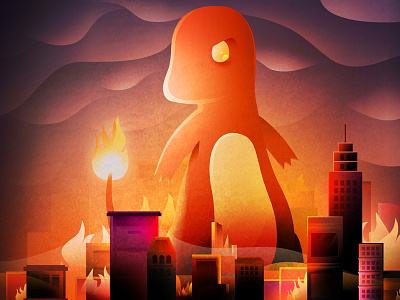 Charmander, king of monsters building charmander city fire godzilla pokemon vector