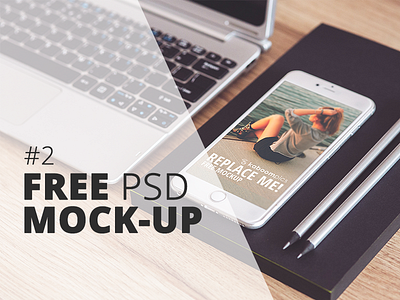 Free PSD Mock-Up: iPhone 6 Plus apple desk free freebie iphone iphone6 kaboompics laptop mock up mockup notebook workspace