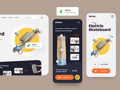 Electric Skateboard - Product Landing Page battery bike charging station design ecommerce electric car electric device landing page mockup product landing rechargeable scooter roller skate skateboard skater tesla ui ux vehicle web design website design