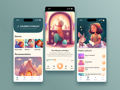 Mobile app with podcasts for children app childre children colors for kids ios kids mobile app podcast ui ui design ux