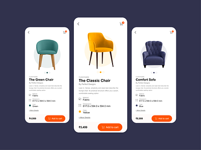 Furniture e-commerce application. app architecture awesome cart checkout commerce concept design e commerce furniture furniture app product sofa store ui user experience user interface ux