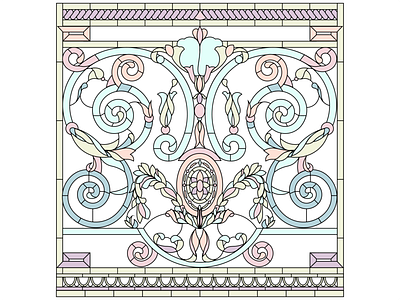 Pastel Baroque stained glass window arabesque baroque design flowers illustration illustrator pastel stained glass stained glass window vector