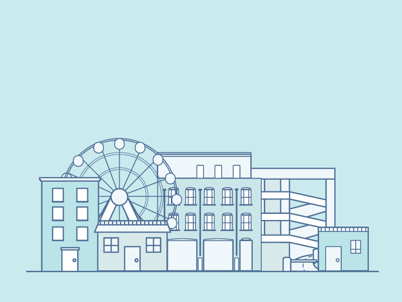 A little bunch of buildings city vector ferris wheel buildings monochromatic blue illustration