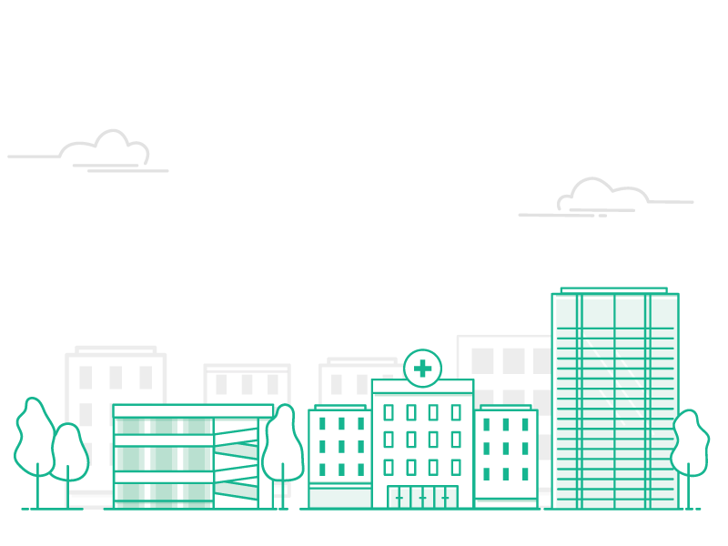 Illustrations for DIG site city illustration monochromatic green buildings vector