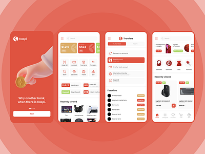 Kaspi — Online Bank Mobile Concept account app bank banking design e commerce finance minimalistic mobile modern money onboarding online red shop store ui user experience user interface ux