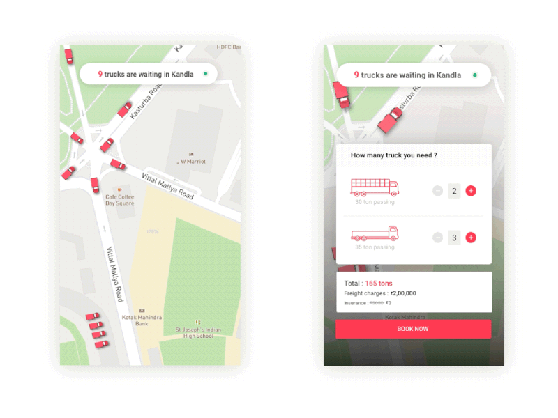 Hire trucks android app application design grabhouse gui homescreen illustration interface minimal uiux user