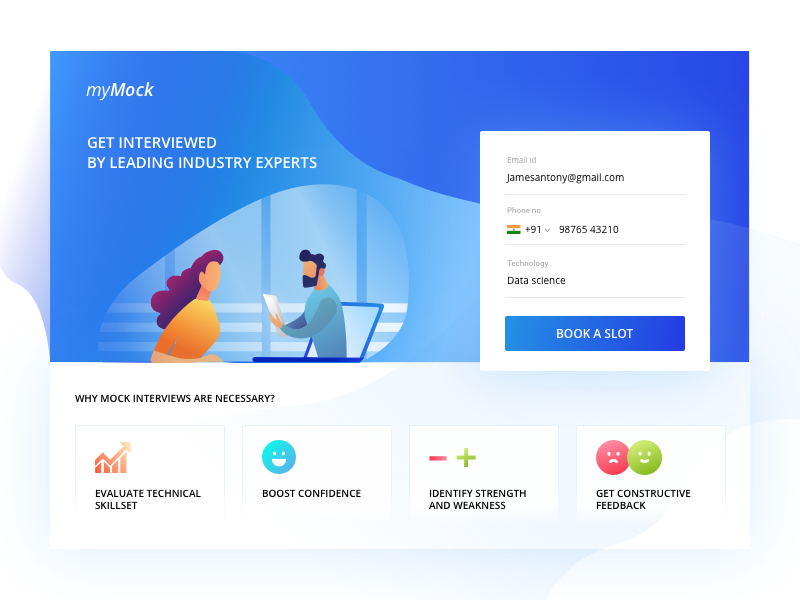 Mock Interview Landing page UI concept mock interview branding logo application design app user ui landing page uiux design minimal homescreen illustration