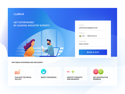 Mock Interview Landing page UI concept app application design branding design homescreen illustration landing page logo minimal mock interview ui uiux user