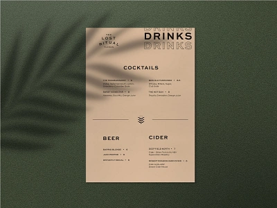 The Lost Ritual Drink Menu Design bar beer branding branding and identity cocktail drink food and beverage identity layout logo logo design menu print print design restaurant typography wine