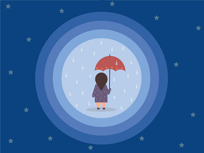 In The Rain illustration monsoon night rain starrynight umbrella