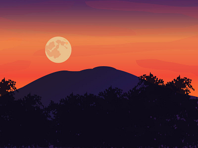 Dusk dusk fullmoon illustration mountain sunset