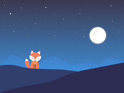 Fox By The Night fox full moon night stars