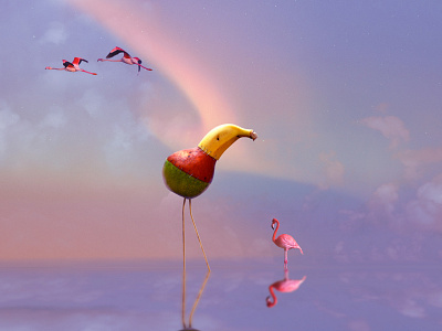Surreal Fruits | art project art daydream digitalart digitaluiscreen dreamy flamingo fruits gaintfruits purple rottenfruits surrreal
