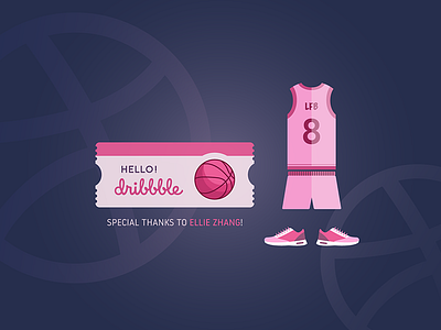 Hello Dribbble!!! basketball debuts dribbble first shot game hello hello dribbble pink team player ticket