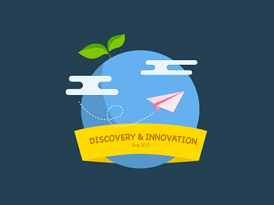 Discovery & Innovation Logo for Company Event discovery earth globe innovation paper plane planet sprout