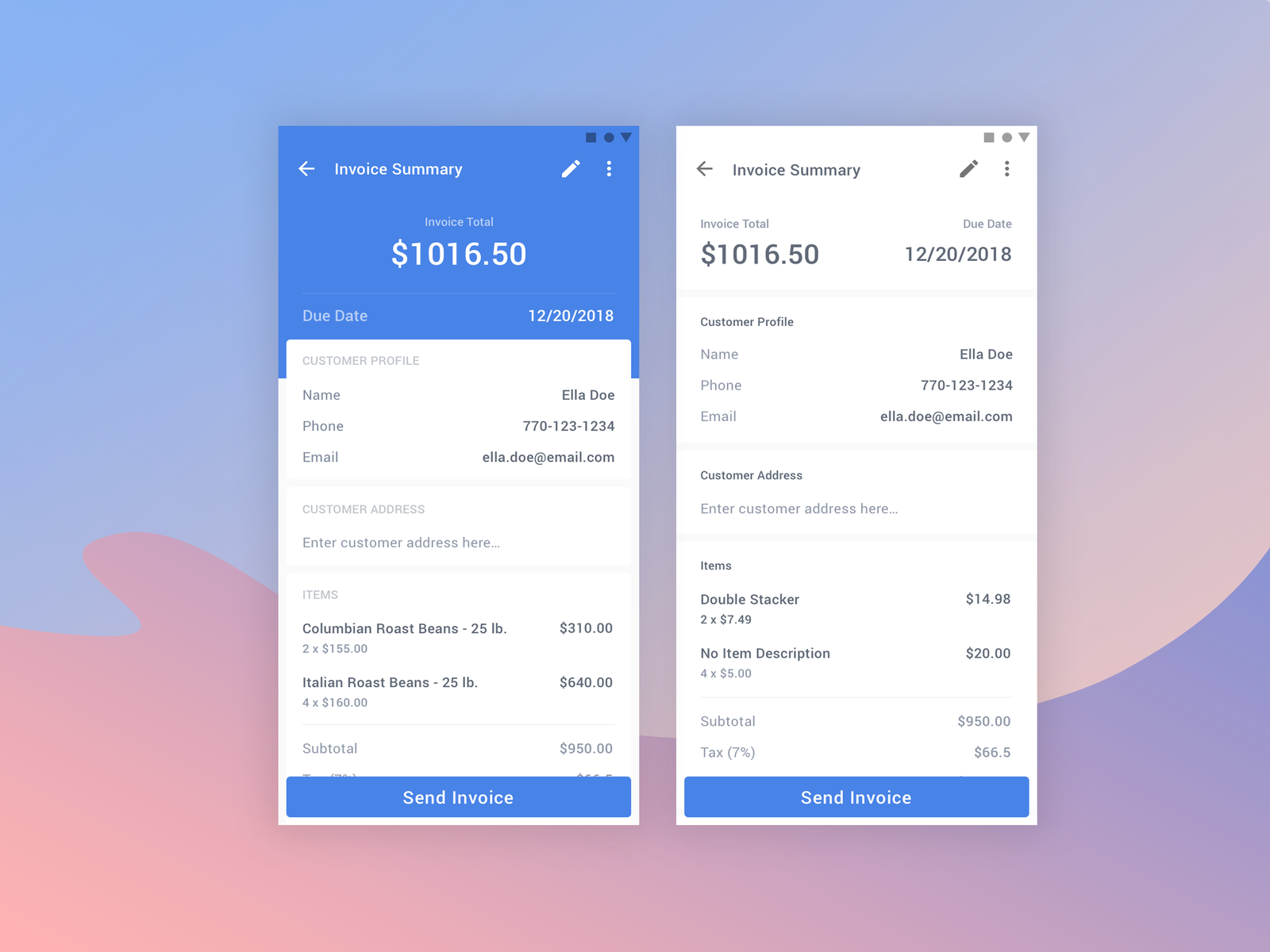 Mobile Invoice by Fengbo Li on Dribbble